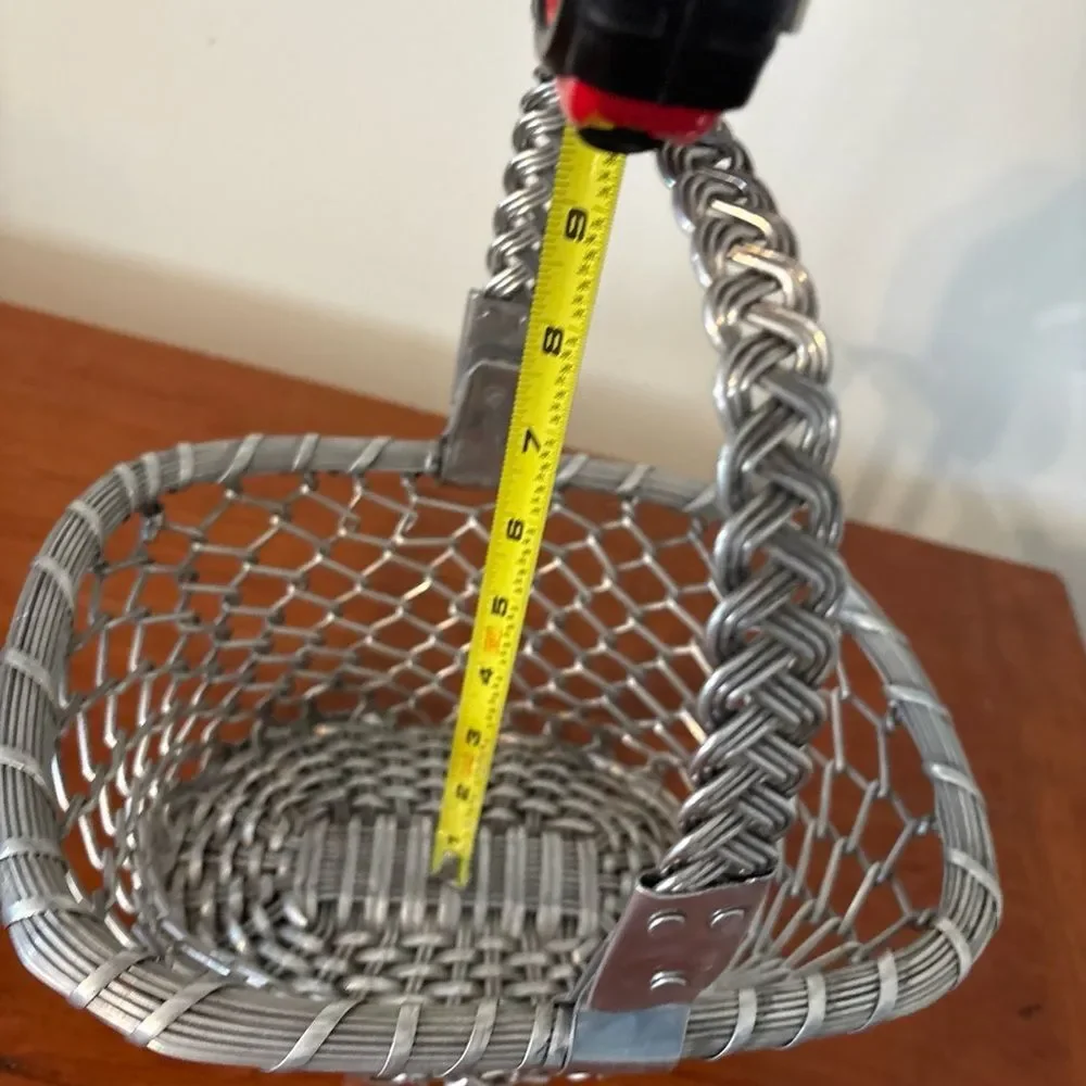 Vintage Woven Metal Wire Basket Braided Handle Rustic Farmhouse Decor Storage